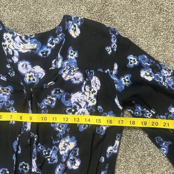 Free People Intimately Black Floral Forties Feels Bell Sleeve Bodysuit XS/TP - Picture 5 of 9